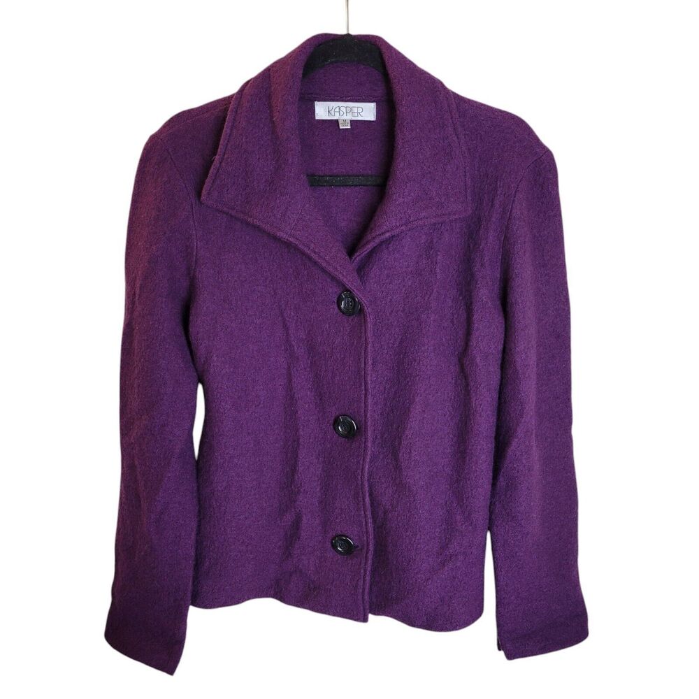 Kasper Womens Sz M Purple Solid Long Sleeve Wool Blazer Jacket
